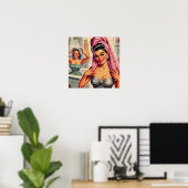 Meisjes Douche Illustratie Poster (Thuiskantoor)