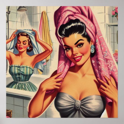 Meisjes Douche Illustratie Poster (Voorkant)
