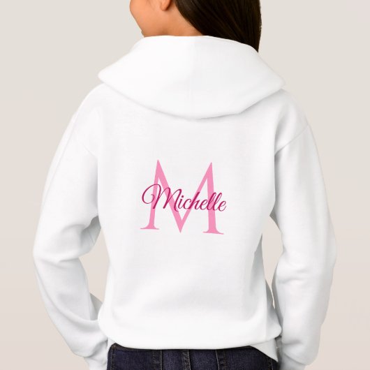 Meisjes dragen dubbelzijdig monogram naam wit roze (Achterkant)