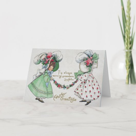  meisjes Dress Petten Antiek Pasen Feestdagen Kaart (Voorkant)