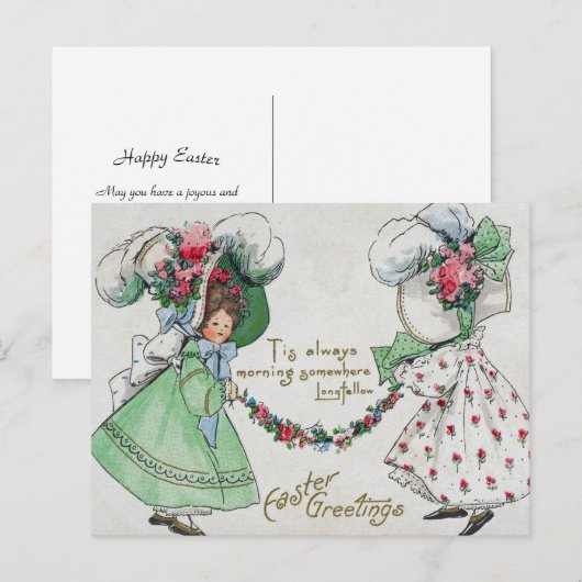  meisjes Dress Petten Antiek Pasen Feestdagenkaart (Voorkant / Achterkant)