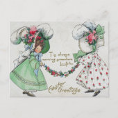  meisjes Dress Petten Antiek Pasen Feestdagenkaart (Voorkant)