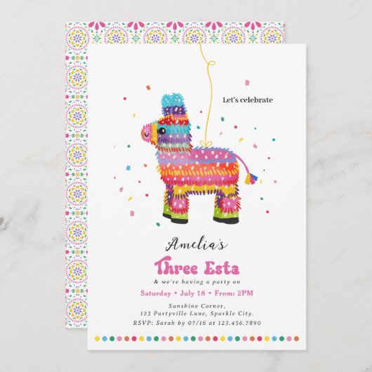 Meisje's Drie Esta Verjaardag uitnodiging (Voorkant / Achterkant)