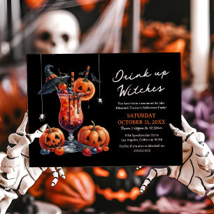 Meisjes Drink Op Heksen Halloween Feest Kaart