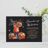 Meisjes Drinken heksen op Halloweenfeest Kaart (Staand voorkant)