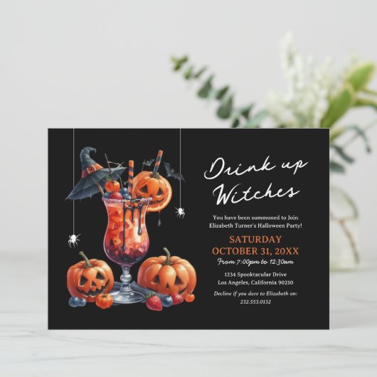 Meisjes Drinken heksen op Halloweenfeest Kaart (Staand voorkant)