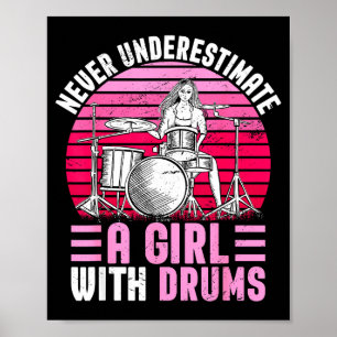 Meisjes Drummer Drumstel Drummen Grappig  Poster
