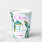 Meisjes Duiken in Vijf 5e Verjaardag Papieren Bekers (Achterkant)