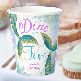 Meisjes Duiken in Vijf 5e Verjaardag Papieren Bekers