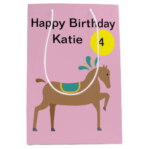 Meisje's editable schattig cartoon paard leeftijd medium cadeauzakje