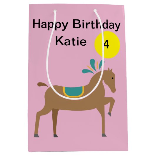 Meisje's editable schattig cartoon paard leeftijd medium cadeauzakje (Voorkant)