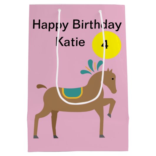 Meisje's editable schattig cartoon paard leeftijd medium cadeauzakje (Achterkant)