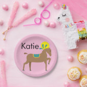 Meisje's editable schattig cartoon paard papieren bordje (Feest)