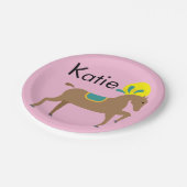 Meisje's editable schattig cartoon paard papieren bordje (Gekanteld)