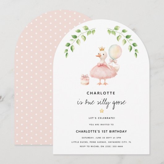 Meisjes Een Gekke Gans 1e Verjaardagsfeest Kaart (Voorkant / Achterkant)