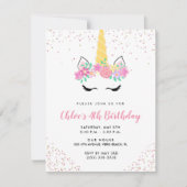 Meisjes Eenhoorn 4e Verjaardagsfeestje Kaart (Voorkant)