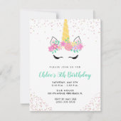 Meisjes Eenhoorn 5e Verjaardagsfeestje Kaart (Voorkant)