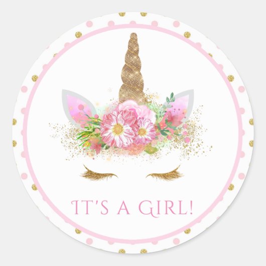 Meisjes Eenhoorn Baby shower Stickers (Voorkant)