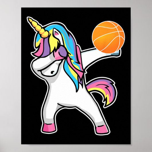Meisjes Eenhoorn Dabbing Basketbal Speler Fun Ball Poster (Voorkant)