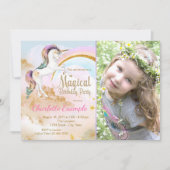 Meisjes Eenhoorn Foto Verjaardagsfeestje Uitnodigi Kaart (Voorkant)
