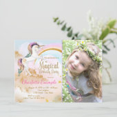 Meisjes Eenhoorn Foto Verjaardagsfeestje Uitnodigi Kaart (Staand voorkant)