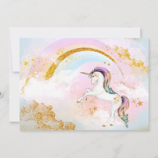 Meisjes Eenhoorn Foto Verjaardagsfeestje Uitnodigi Kaart (Achterkant)