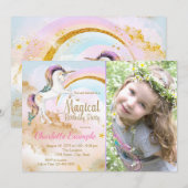 Meisjes Eenhoorn Foto Verjaardagsfeestje Uitnodigi Kaart (Voorkant / Achterkant)