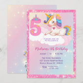 Meisjes Eenhoorn Regenboog Glitter 5e Verjaardagsf Kaart (Voorkant / Achterkant)