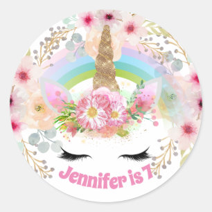 Meisjes Eenhoorn Verjaardag Stickers NAAM ELKE LEE