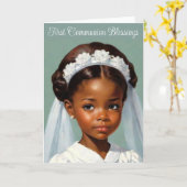 Meisje's eerste communie retro stijl kaart (Gele Bloem)