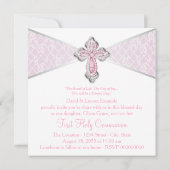 Meisjes Eerste Communie Roze Kant Kruis Kaart (Achterkant)