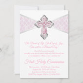 Meisjes Eerste Communie Roze Kant Kruis Kaart (Achterkant)
