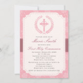 Meisjes eerste communie uitnodiging met kruis (Voorkant)