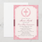 Meisjes eerste communie uitnodiging met kruis (Voorkant / Achterkant)
