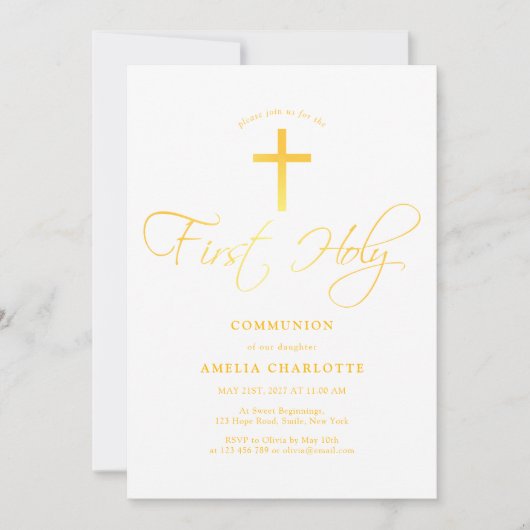 Meisjes Eerste Communie Wit en Geel Kaart (Voorkant)