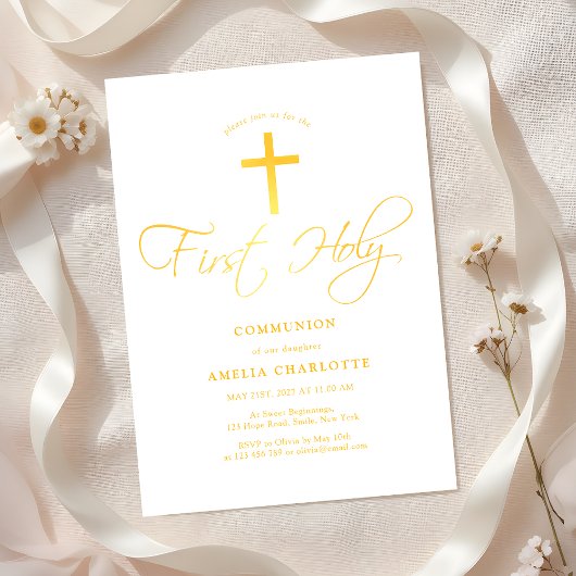 Meisjes Eerste Communie Wit en Geel Kaart