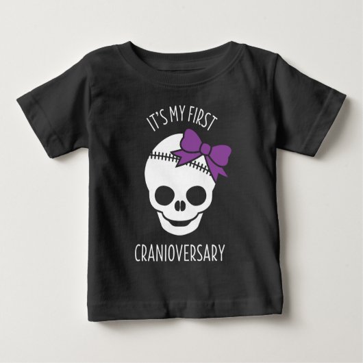 Meisjes Eerste Cranioversary Skull met Bow Baby T- (Voorkant)