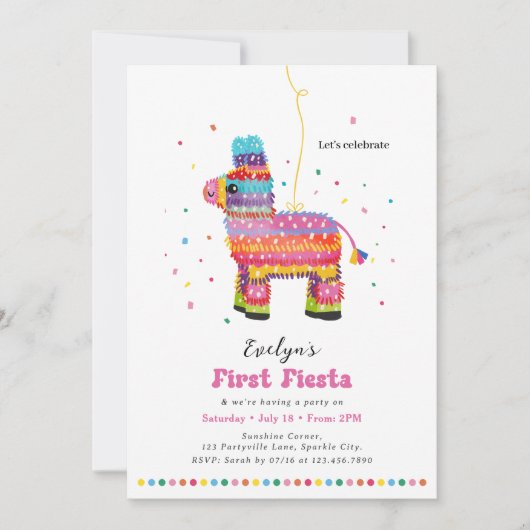 Meisje's eerste Fiesta Verjaardag Piñata uitnodigi Kaart (Voorkant)