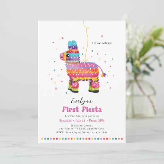 Meisje's eerste Fiesta Verjaardag Piñata uitnodigi Kaart (Staand voorkant)