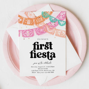 Meisje's eerste Fiesta Verjaardag uitnodiging