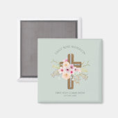 Meisjes Eerste Heilige Communie Floral Cross Geper Magneet (Voorkant / Achterkant)