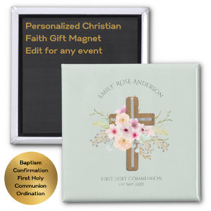 Meisjes Eerste Heilige Communie Floral Cross Geper Magneet