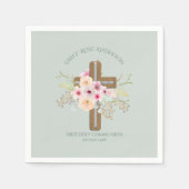 Meisjes Eerste Heilige Communie Floral Cross Geper Servet (Voorkant)