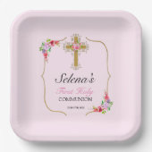 Meisjes Eerste Heilige Communie  Floral Papieren Bordje (Voorkant)