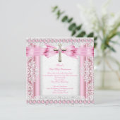 Meisjes Eerste Heilige Communie Kruis Roze Kaart (Staand voorkant)