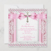 Meisjes Eerste Heilige Communie Kruis Roze Kaart (Voorkant)