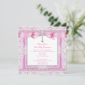 Meisjes Eerste Heilige Communie Kruis Roze Pearl Kaart (Staand voorkant)