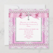 Meisjes Eerste Heilige Communie Kruis Roze Pearl Kaart (Achterkant)