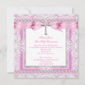 Meisjes Eerste Heilige Communie Kruis Roze Pearl Kaart (Voorkant)