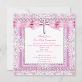 Meisjes Eerste Heilige Communie Kruis  Roze Pearl Kaart